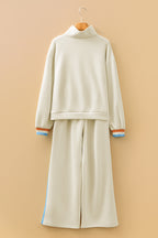 Apricot Striped Patchwork Quarter Zip Pullover Loose Pant Set