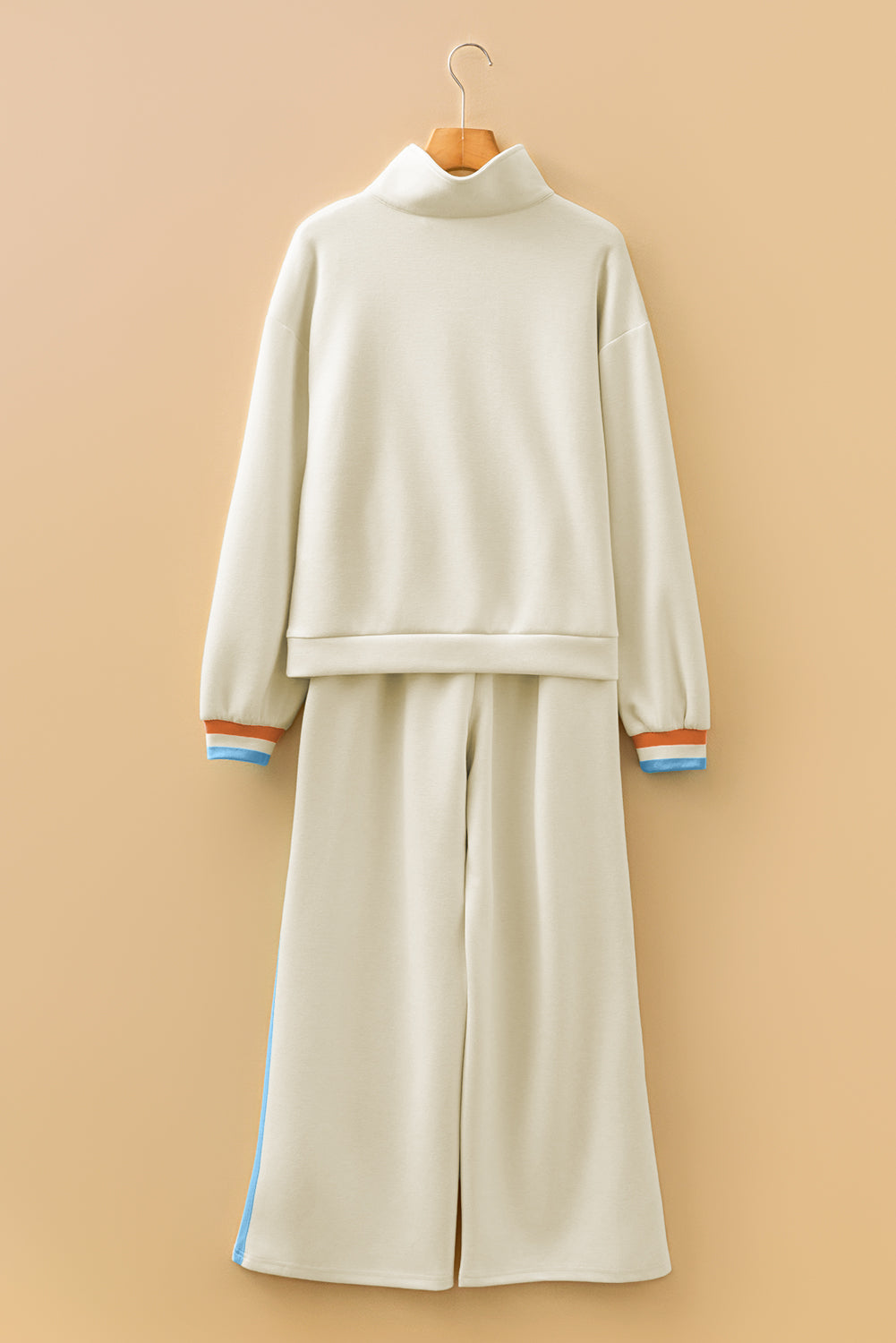 Apricot Striped Patchwork Quarter Zip Pullover Loose Pant Set