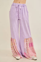Mineral Washed Spring Picnic Print Ruffle Flare Pants HP7117