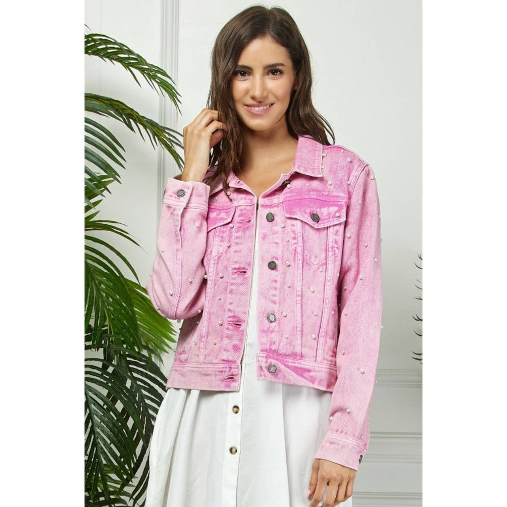All Over Pearl Cropped Denim Jacket
