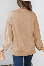 Light French Beige Mineral Wash Big Bow Patchwork Pullover Sweatshirt