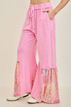 Mineral Washed Spring Picnic Print Ruffle Flare Pants HP7117