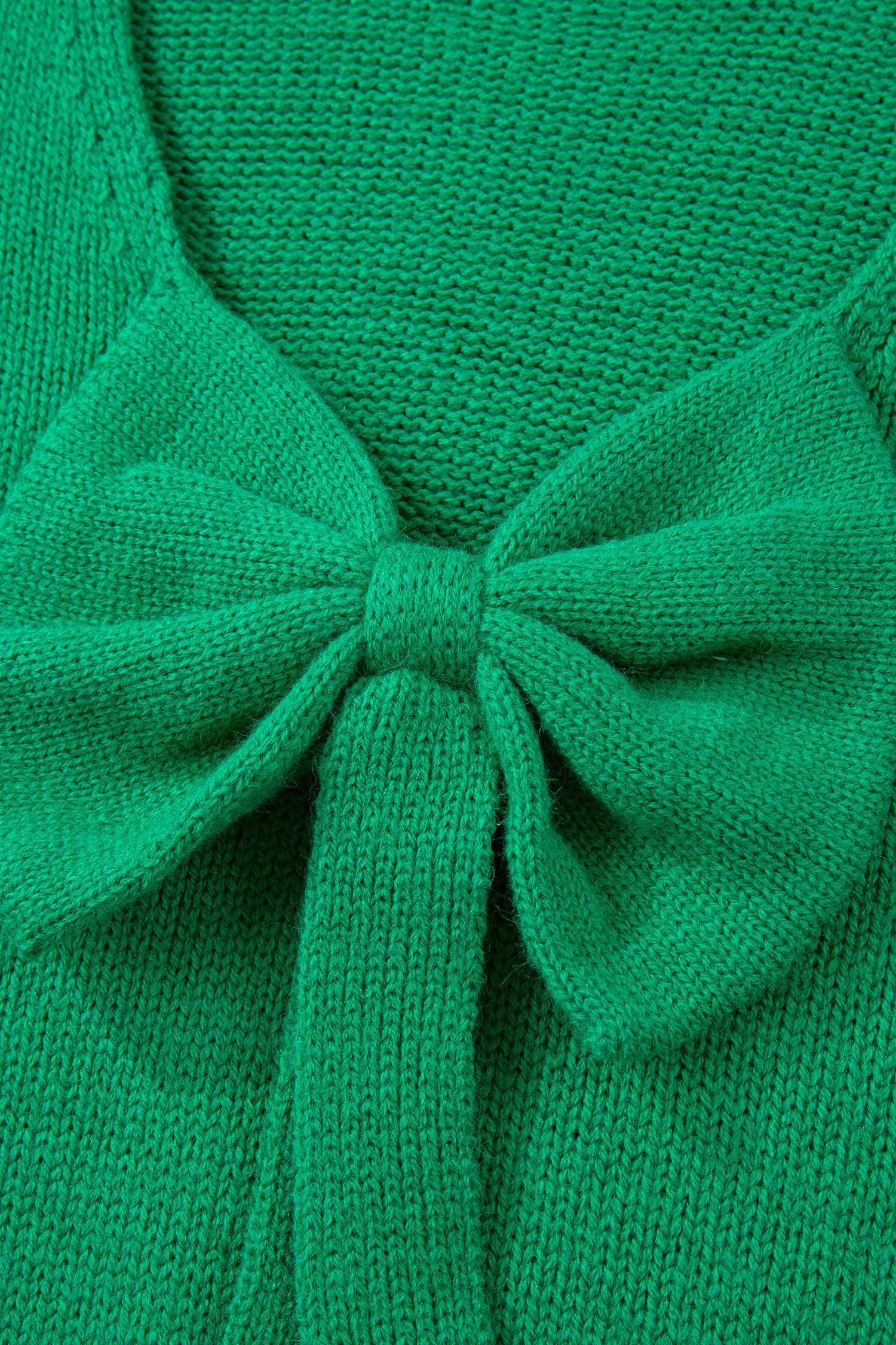 Bright Green Bow Backless Bubble Sleeve Sweater