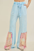 Mineral Washed Spring Picnic Print Ruffle Flare Pants HP7117