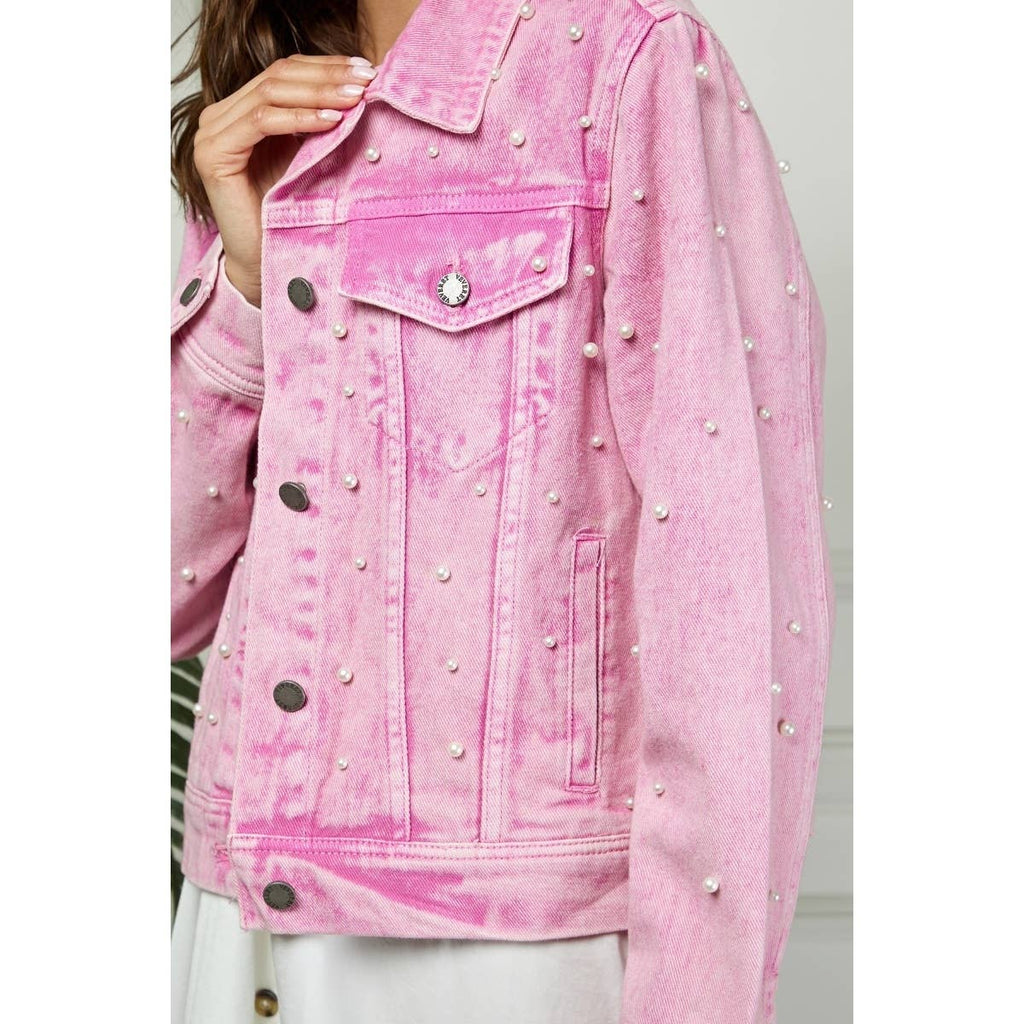 All Over Pearl Cropped Denim Jacket