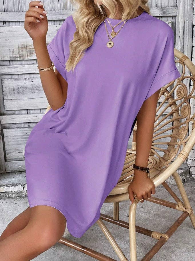 Relaxed Fit Cotton Short Sleeve Pocket Dress for Summer