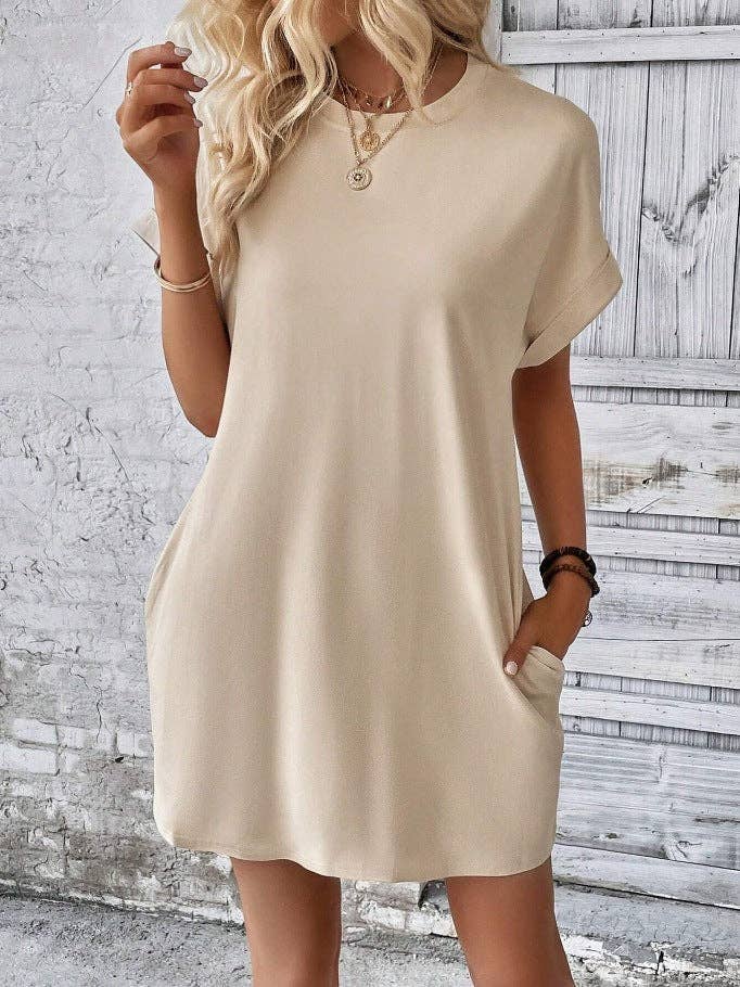 Relaxed Fit Cotton Short Sleeve Pocket Dress for Summer