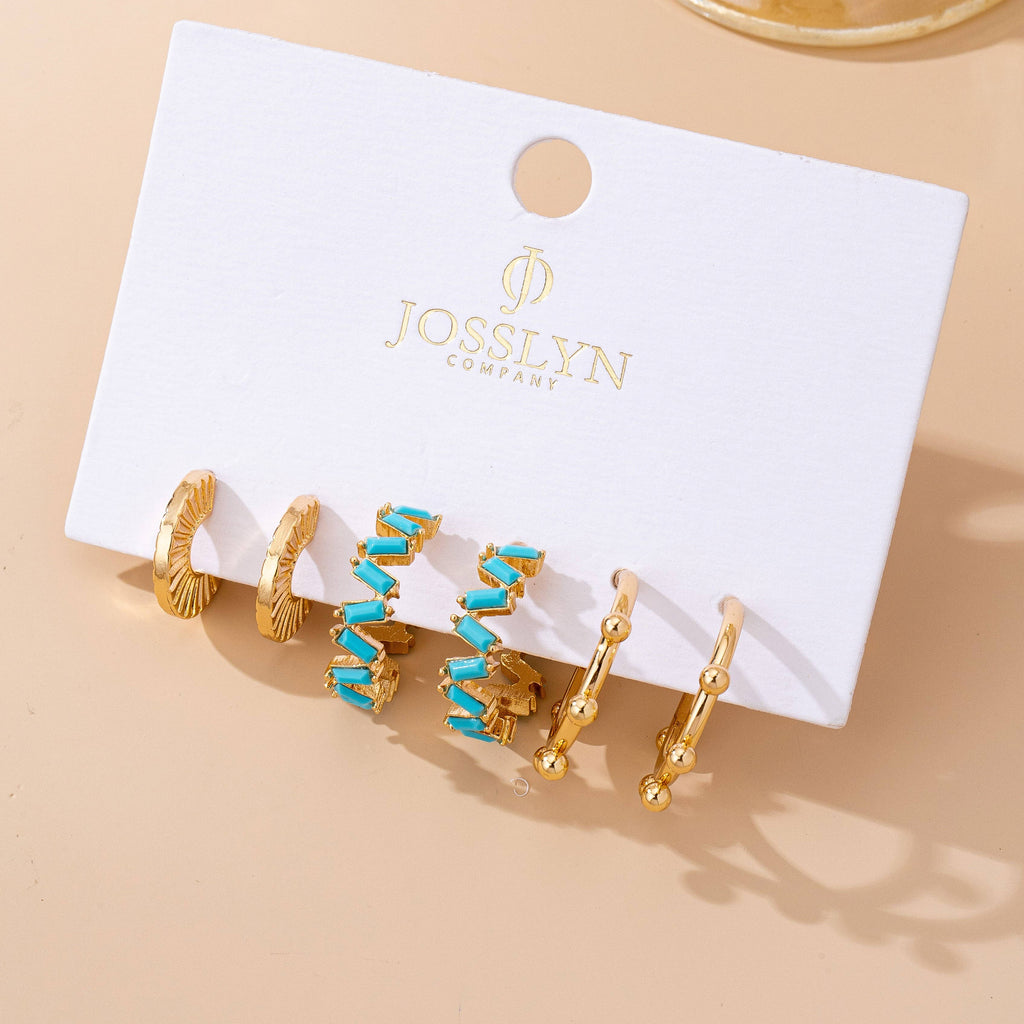 Turquoise Enamel Hoop Trio Earring Set | 80E61672