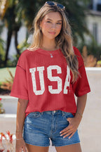 4th of July Loose Ribbed USA Graphic Top S-4X