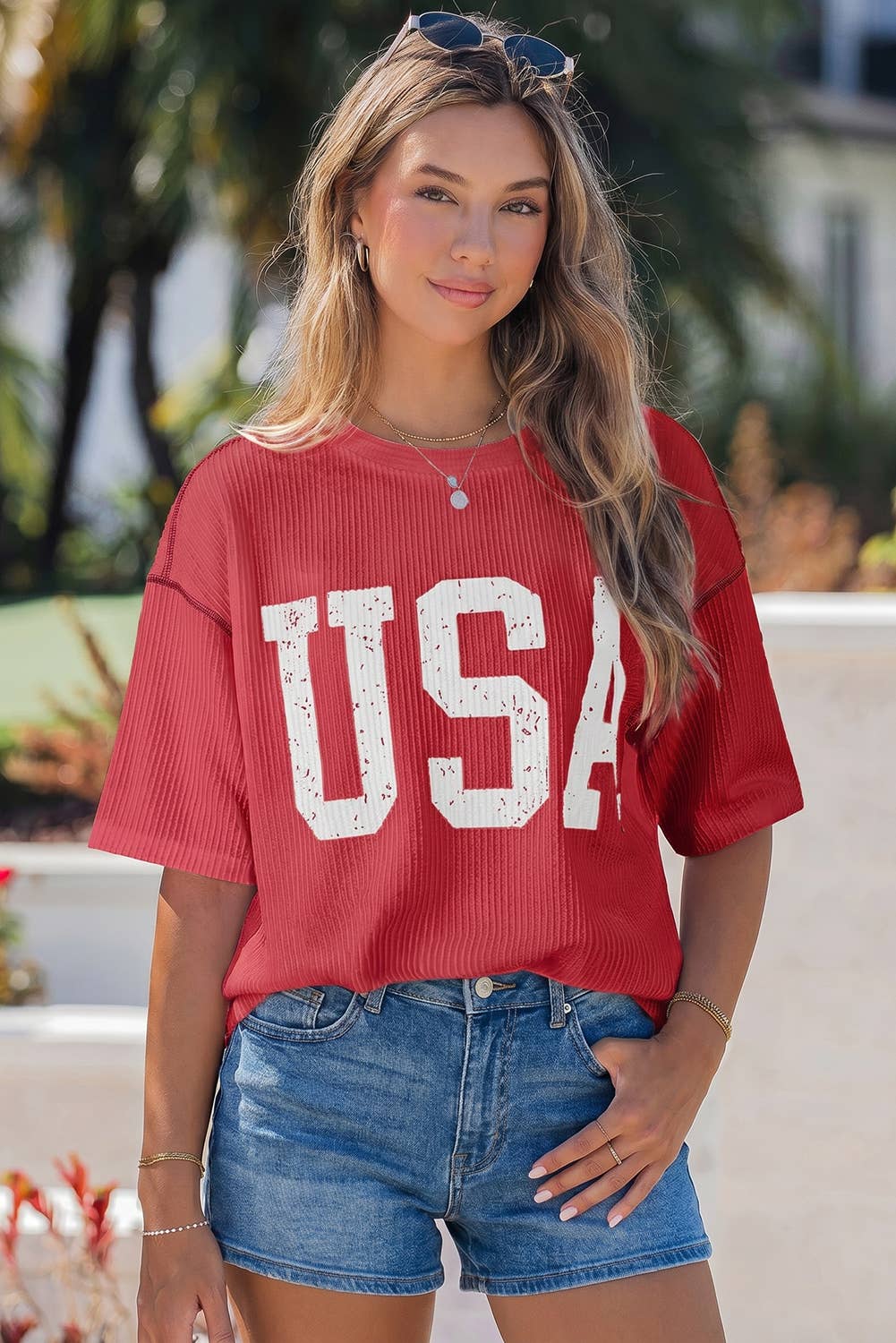 4th of July Loose Ribbed USA Graphic Top S-4X