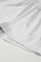 Light Grey Girly Bow Embroidered Detail Puff Sleeve Pullover 2pcs Short Set