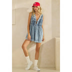 Pleated All over Pearl Denim Romper