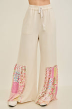 Mineral Washed Spring Picnic Print Ruffle Flare Pants HP7117