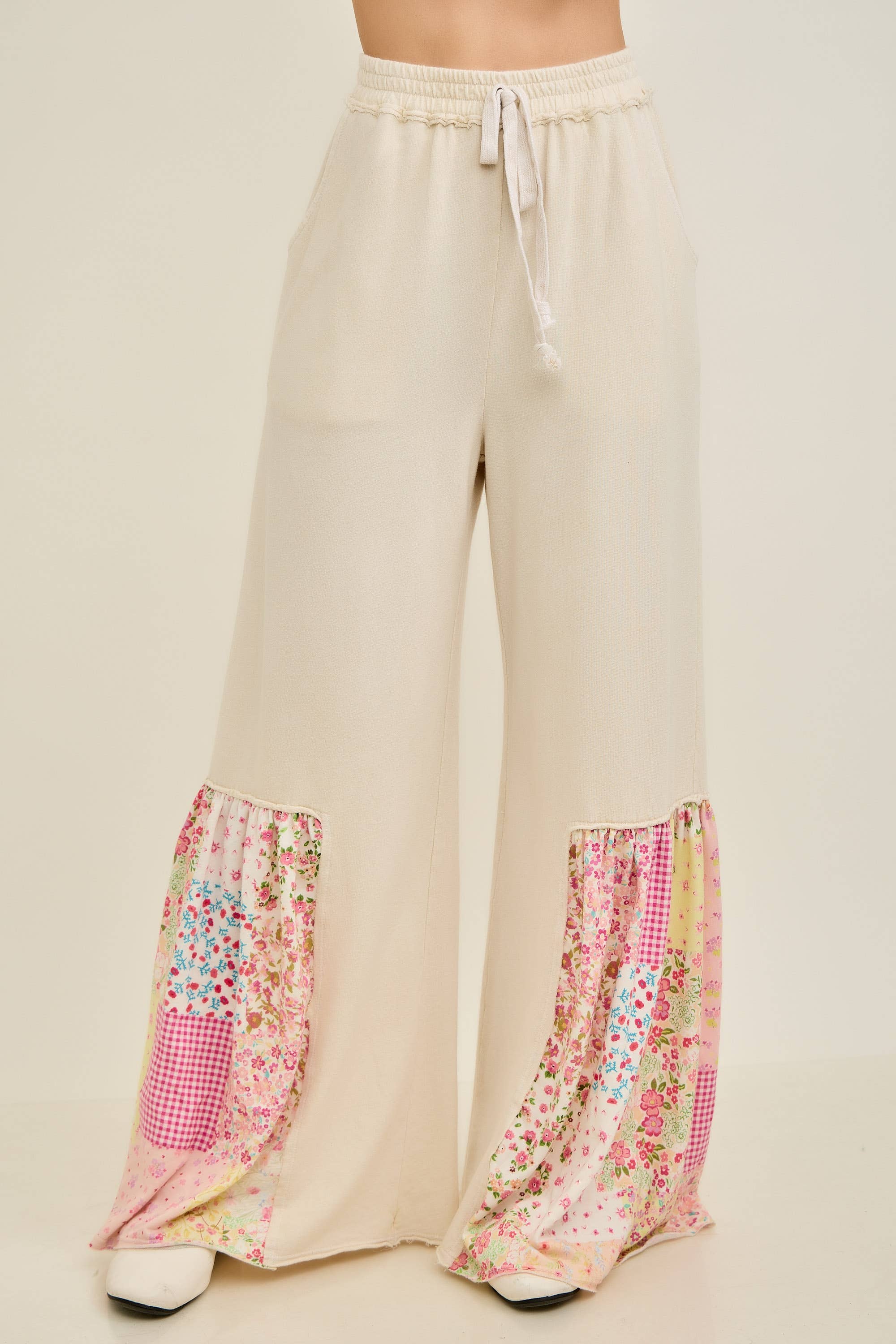 Mineral Washed Spring Picnic Print Ruffle Flare Pants HP7117