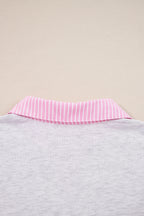 Light Grey 2pcs Contrasted Trim Frilled Collar Drop Shoulder Pullover Drawstring Pant Set