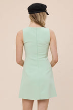 SOLID COLOR BOAT NECK SLEEVELESS A-LINE MINI DRESS