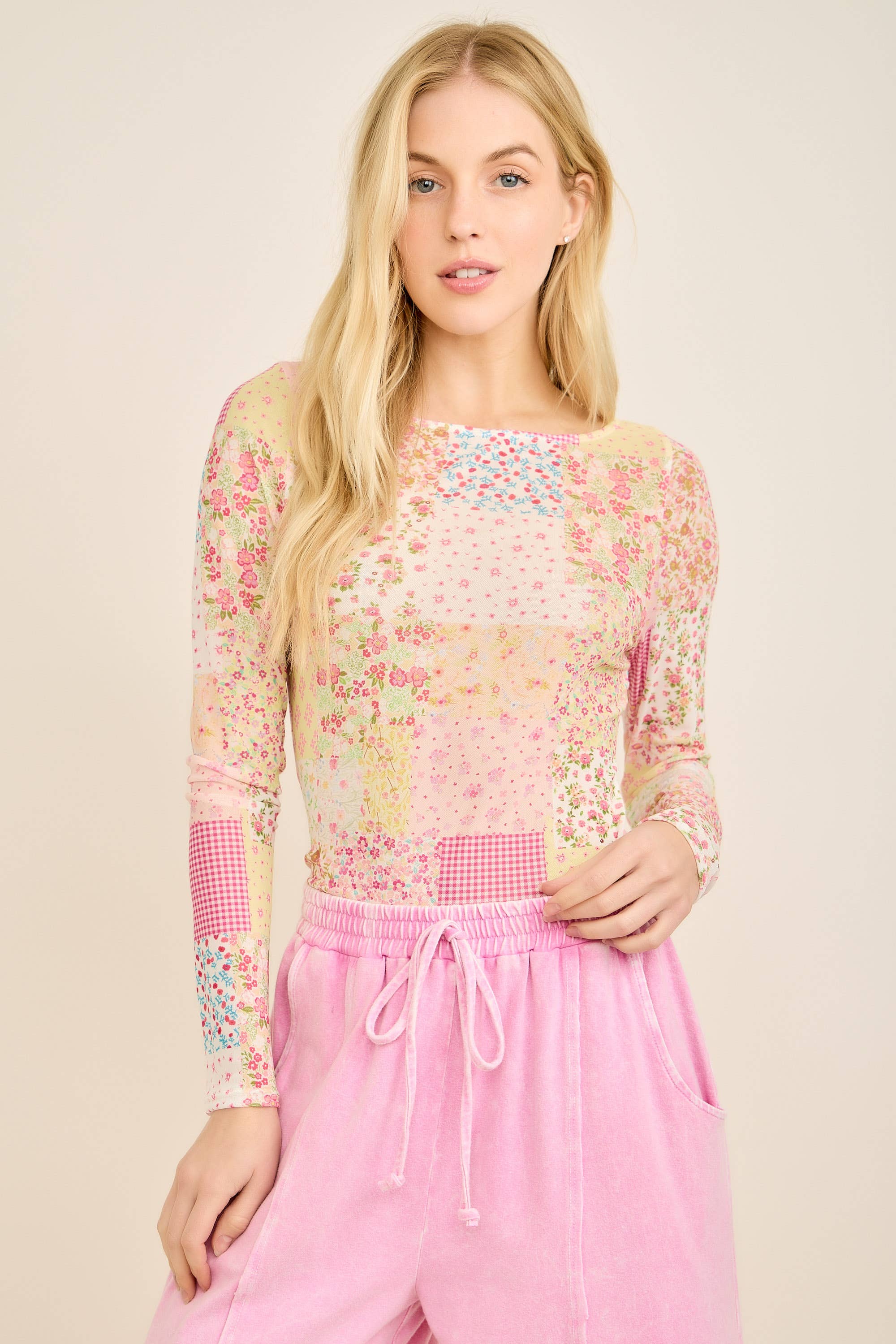 Spring Picnic Patch Mesh top HT7327