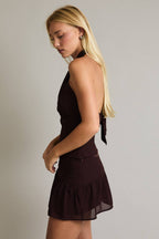 HALTER NECK TOP MID-RISE CHIFFON SKIRT