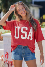 4th of July Loose Ribbed USA Graphic Top S-4X