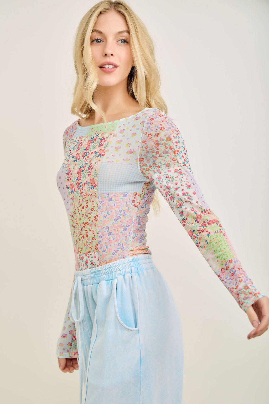 Spring Picnic Patch Mesh top HT7327