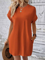 Relaxed Fit Cotton Short Sleeve Pocket Dress for Summer