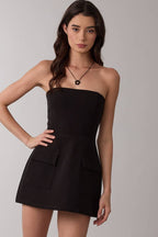 SOLID COLOR FRONT POCKET A-LINE TUBE MINI DRESS