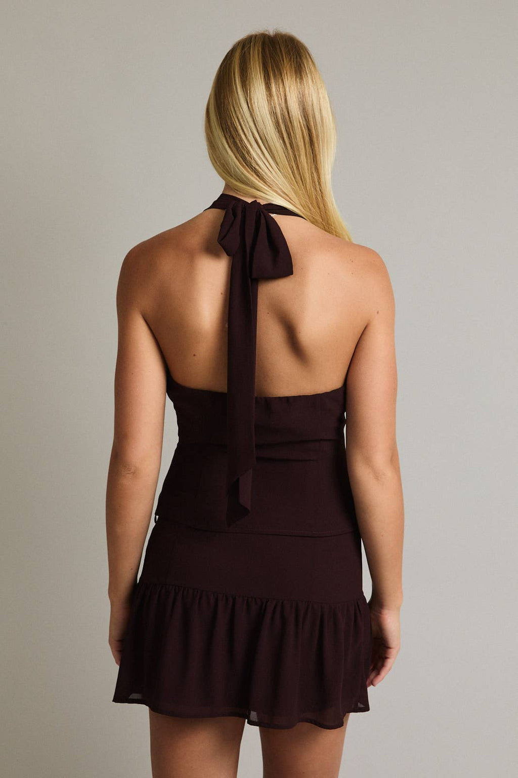 HALTER NECK TOP MID-RISE CHIFFON SKIRT