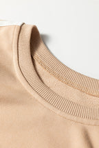 Oatmeal Varsity Striped Detail Crewneck Pullover Elastic Sweatpants 2pcs Outfit