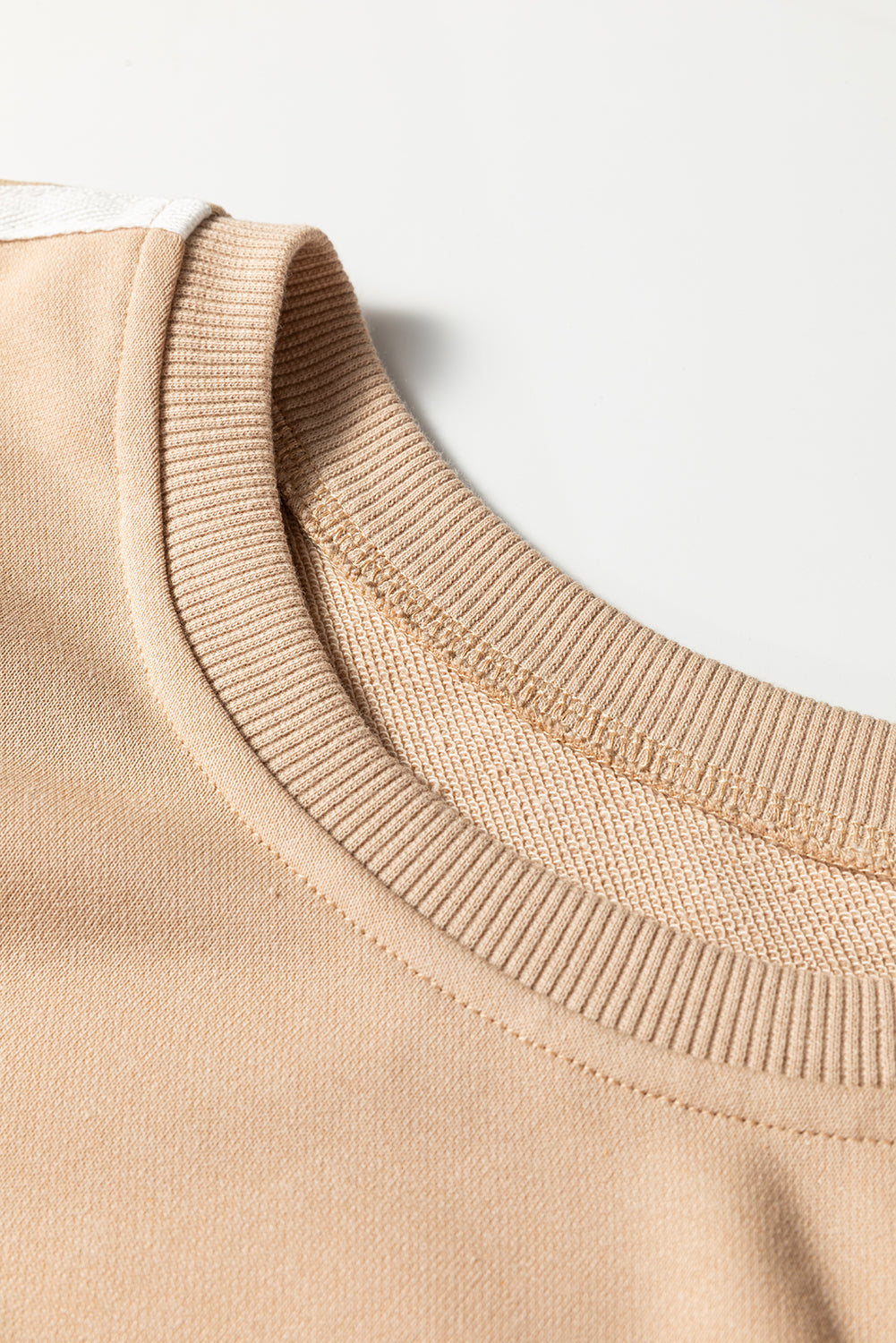 Oatmeal Varsity Striped Detail Crewneck Pullover Elastic Sweatpants 2pcs Outfit