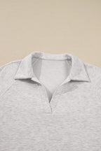 Light Grey Polo Collar V Neck Pullover and Drawstring Sweatpants Set