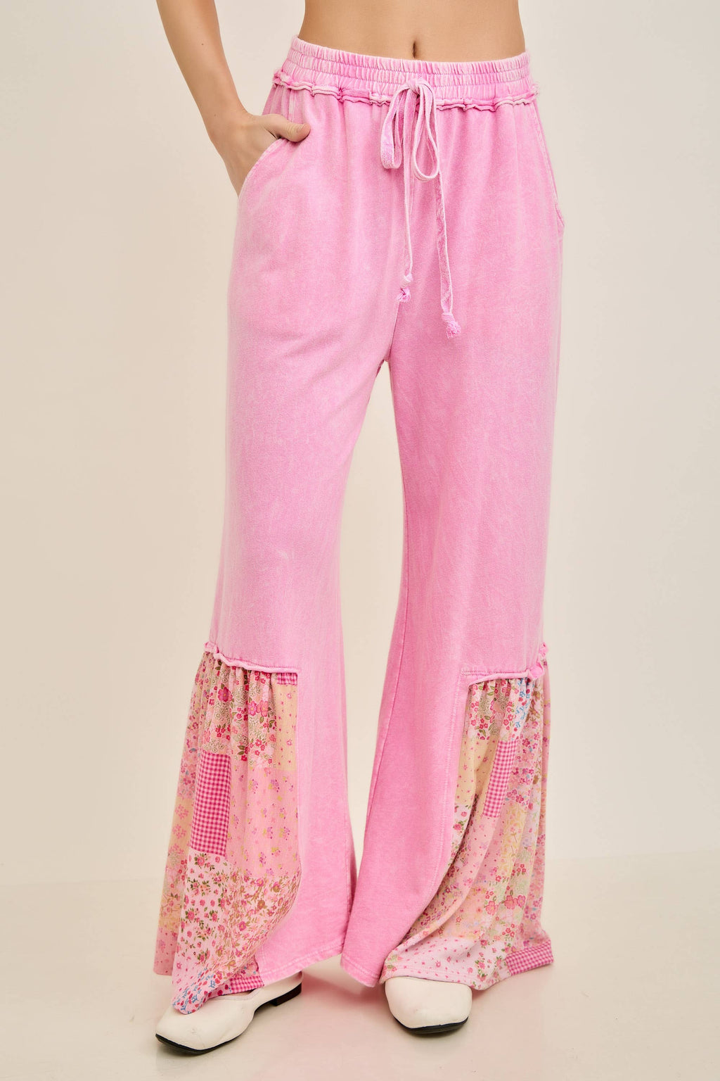 Mineral Washed Spring Picnic Print Ruffle Flare Pants HP7117