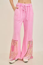 Mineral Washed Spring Picnic Print Ruffle Flare Pants HP7117