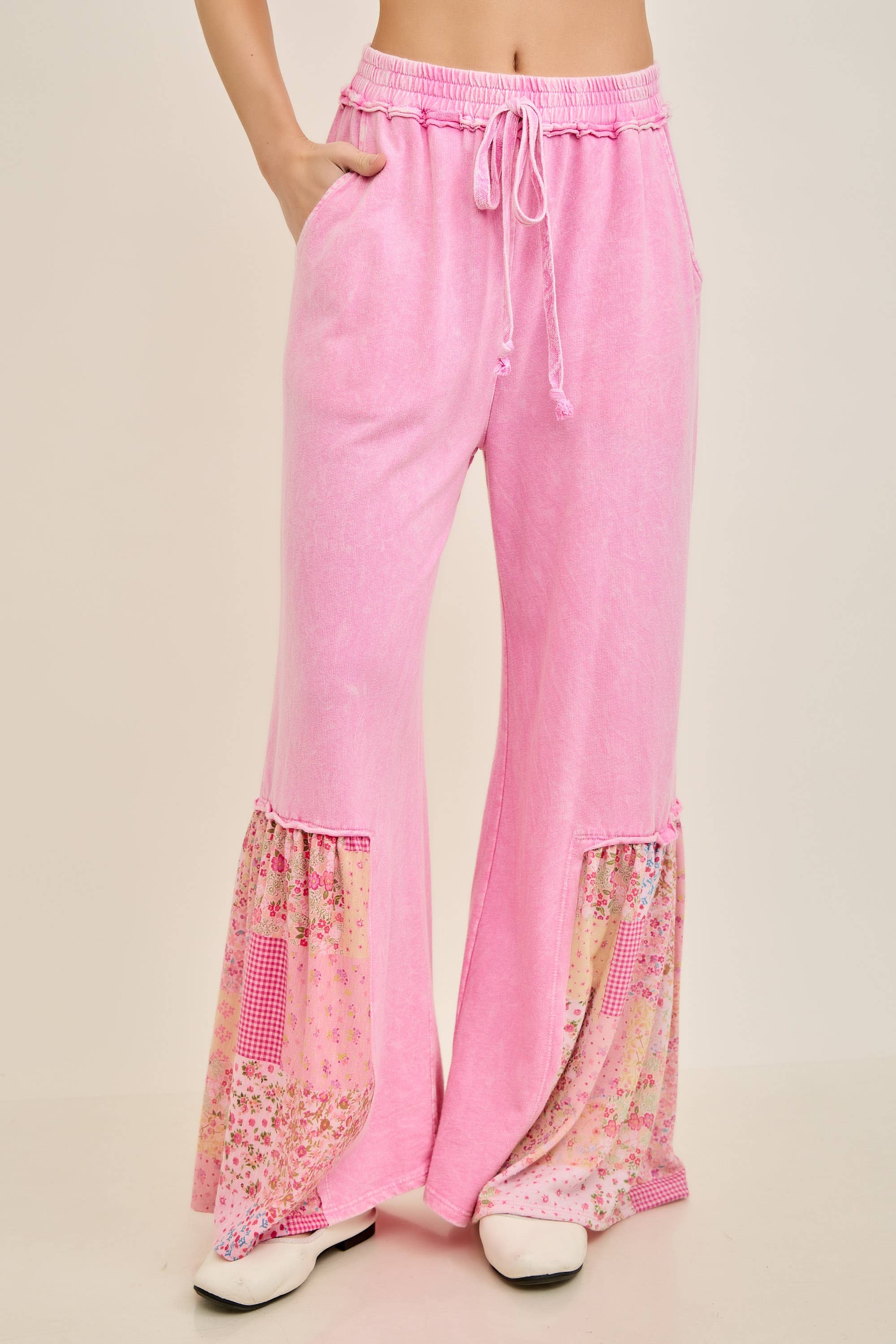 Mineral Washed Spring Picnic Print Ruffle Flare Pants HP7117