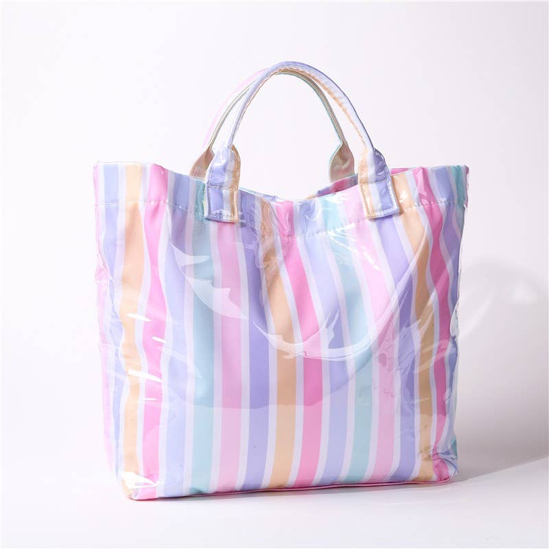 Large Striped Vinyl Tote Bags | 40P595