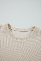 Apricot Solid Color Textured Long Sleeve Shift Dress