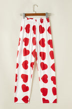 Red Ruffled Tank Top And Heart Print Pants Lounge Set