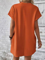 Relaxed Fit Cotton Short Sleeve Pocket Dress for Summer