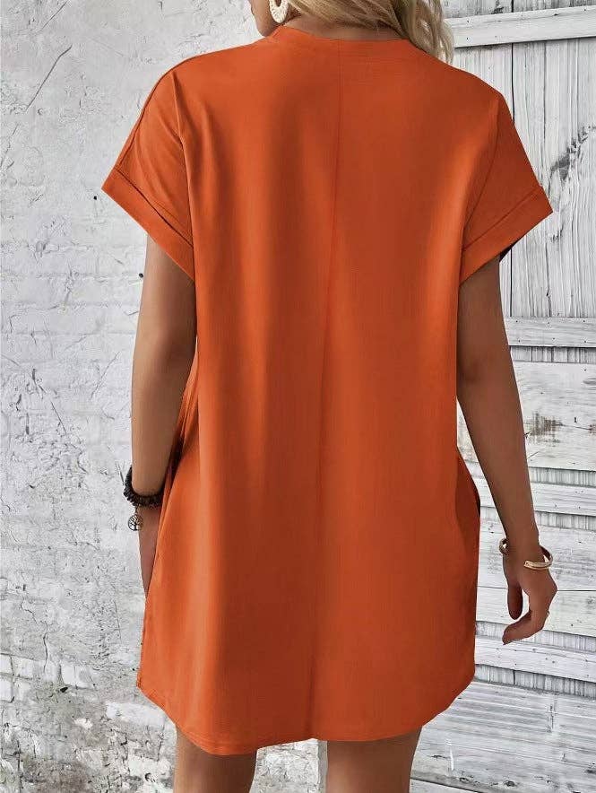 Relaxed Fit Cotton Short Sleeve Pocket Dress for Summer