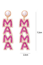 Rose Red MAMA Rhinestone Pearl Dangle Stud Earrings