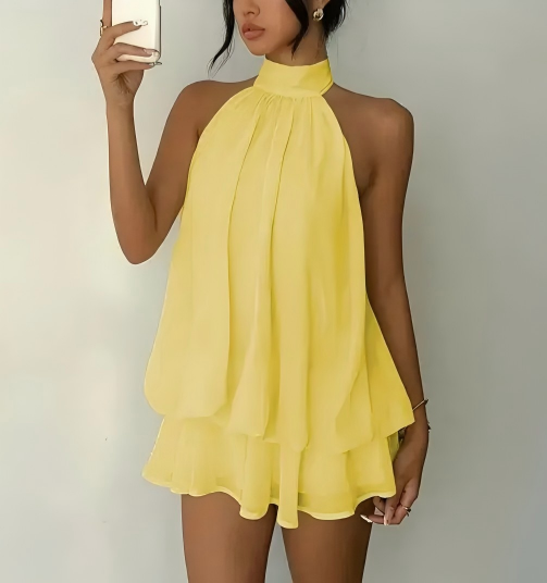 Halter Neck Backless Peplum Dress Set Summer Chic