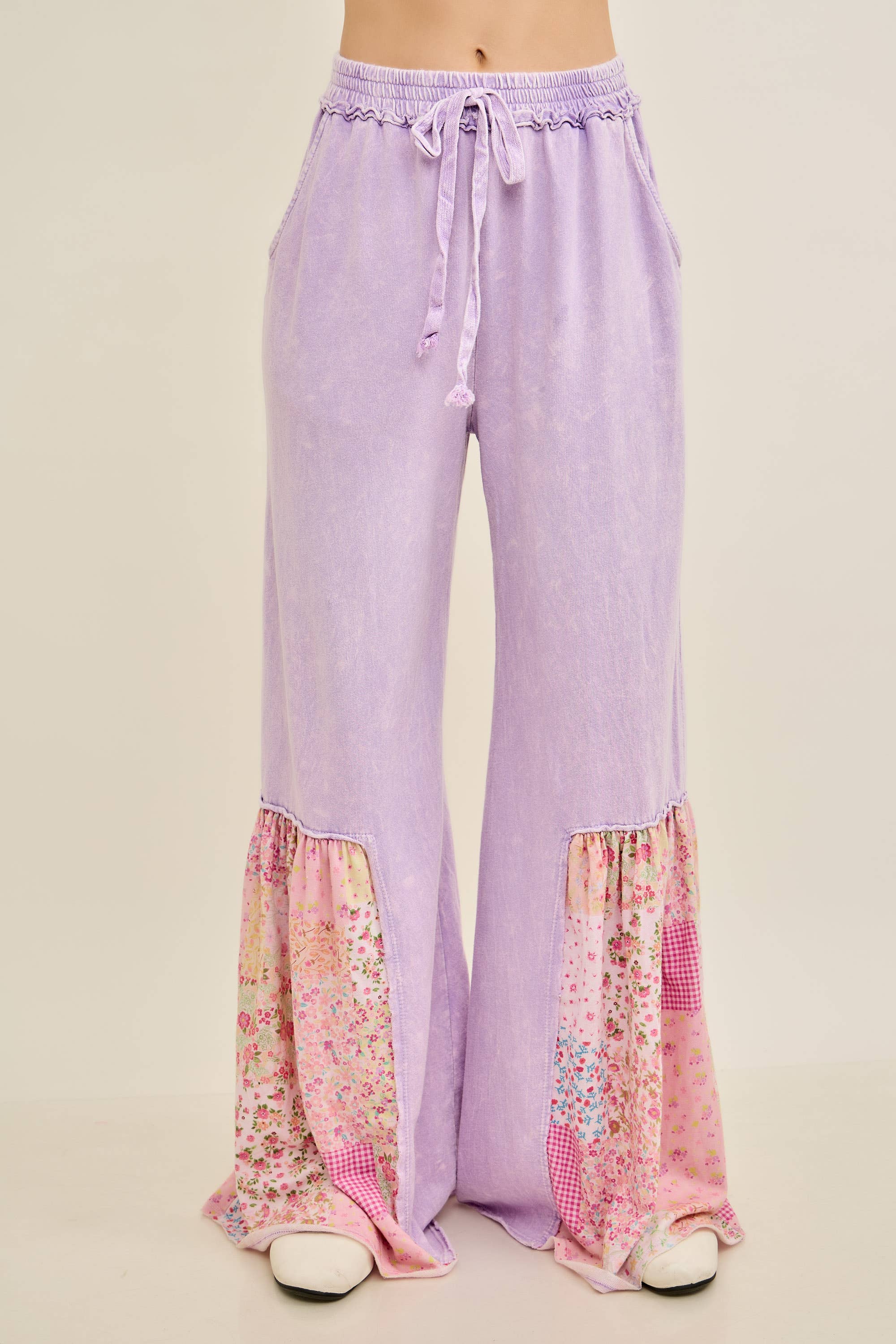 Mineral Washed Spring Picnic Print Ruffle Flare Pants HP7117