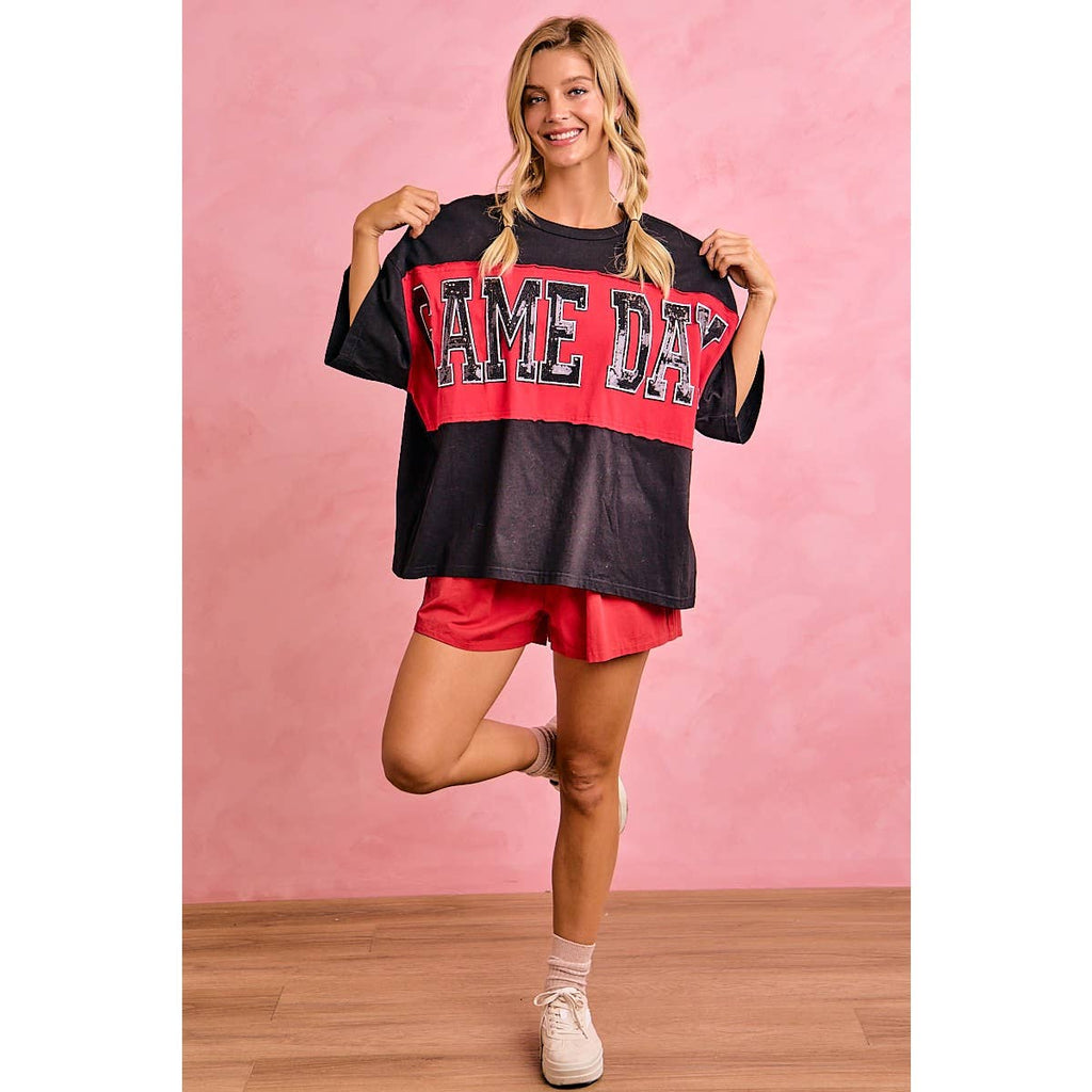 WOMENS GAMEDAY COLORBLOCK APPLIQUE RELAXED FIT T SHIRT