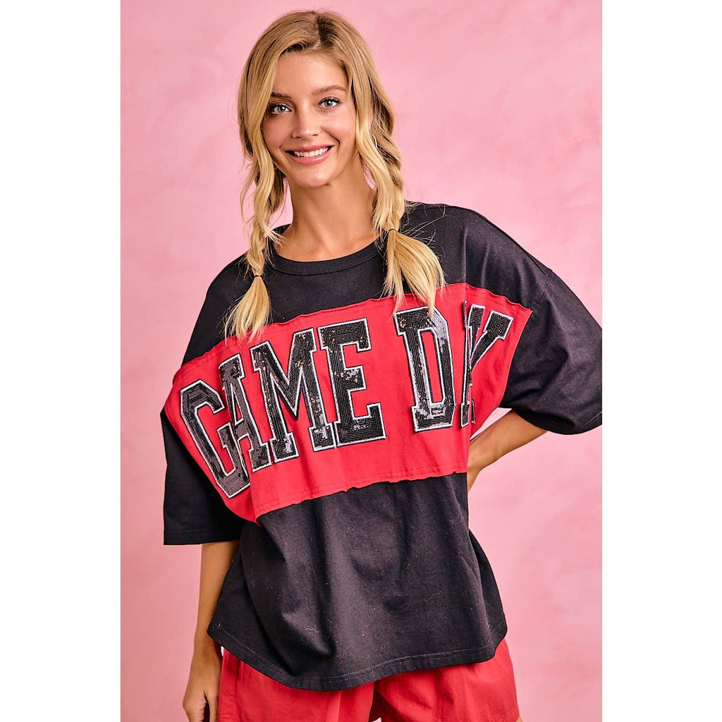 WOMENS GAMEDAY COLORBLOCK APPLIQUE RELAXED FIT T SHIRT