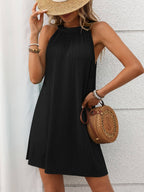 Black Halter Neck Sleeveless Swing Mini Dress Summer