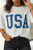 4th of July Loose Ribbed USA Graphic Top S-4X