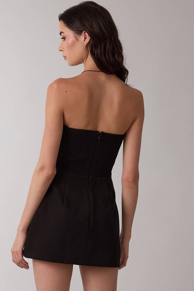 SOLID COLOR FRONT POCKET A-LINE TUBE MINI DRESS