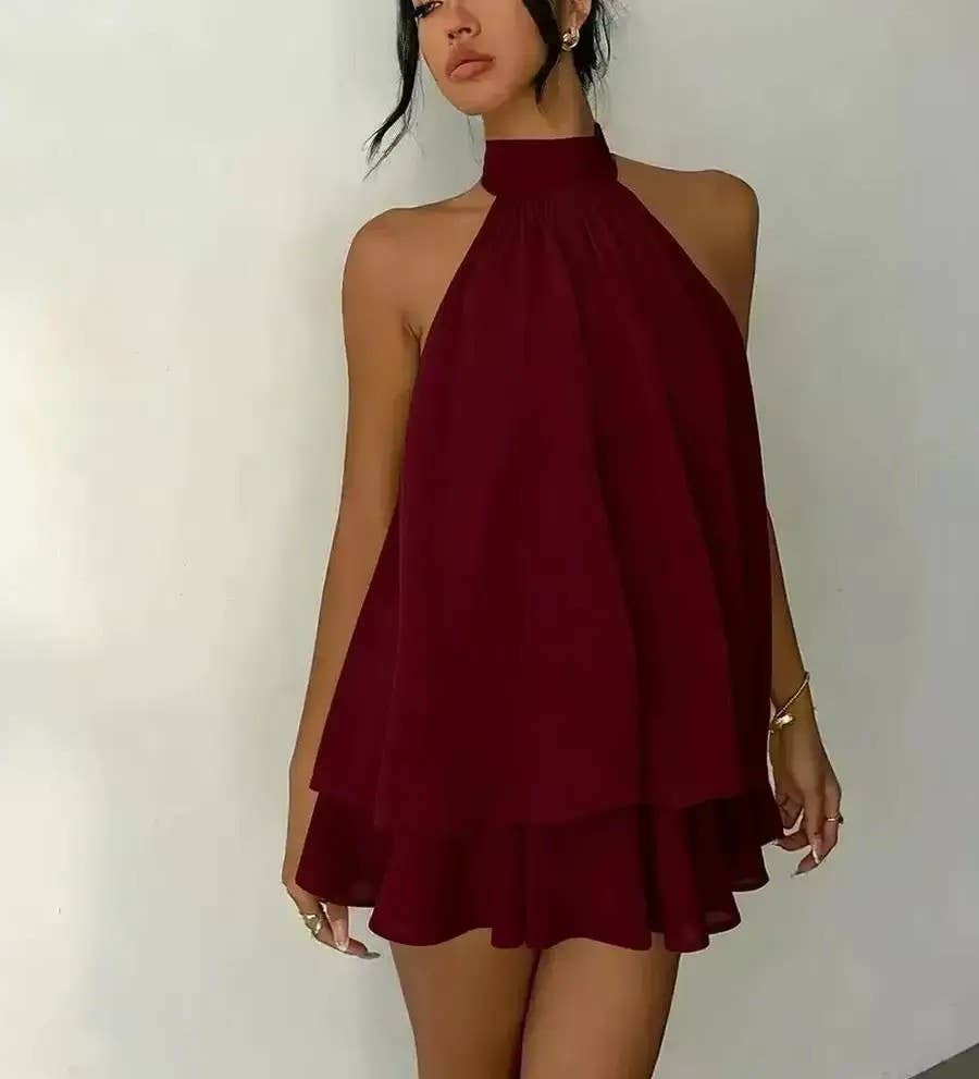 Halter Neck Backless Peplum Dress Set Summer Chic
