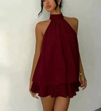 Halter Neck Backless Peplum Dress Set Summer Chic