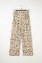 Khaki Leopard Drawstring Elastic Waistband Loose Pants