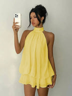 Halter Neck Backless Peplum Dress Set Summer Chic